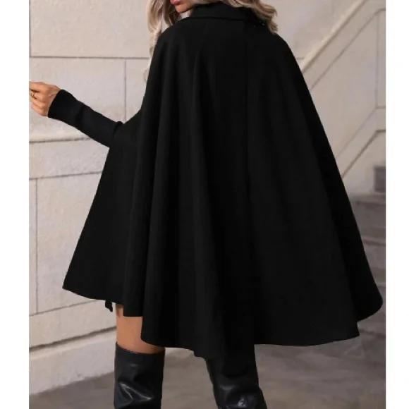 Classic Button Up Double Breasted Cape Jacket - Picture 2 of 16